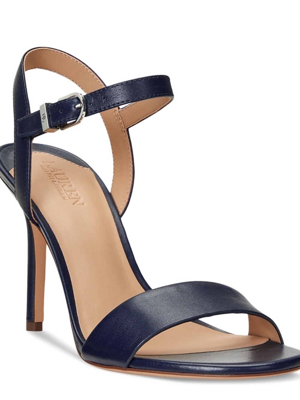 Lauren Ralph Lauren Gwen Stiletto Navy Leather Ankle-Strap Sandal Size 10